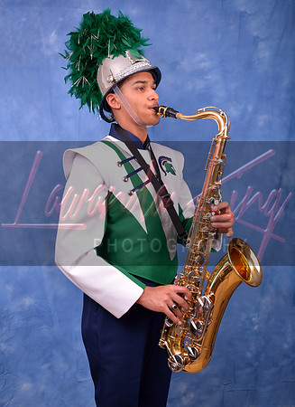 High school senior playing trumpet during studio session at Lawanda King Photography