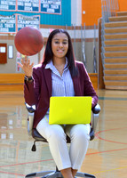 High school senior with basketball & laptop during studio session Westlake High School in Waldorf MD